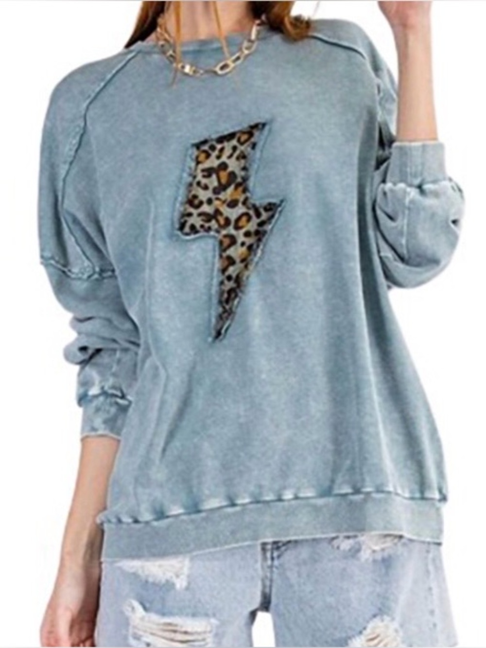 Easel Faded Teal Lightning Mineral Wash Sweatshirt